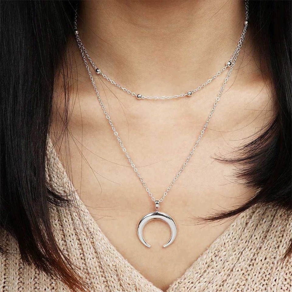 Clearance Boho Multilayer Horn Silver Necklace